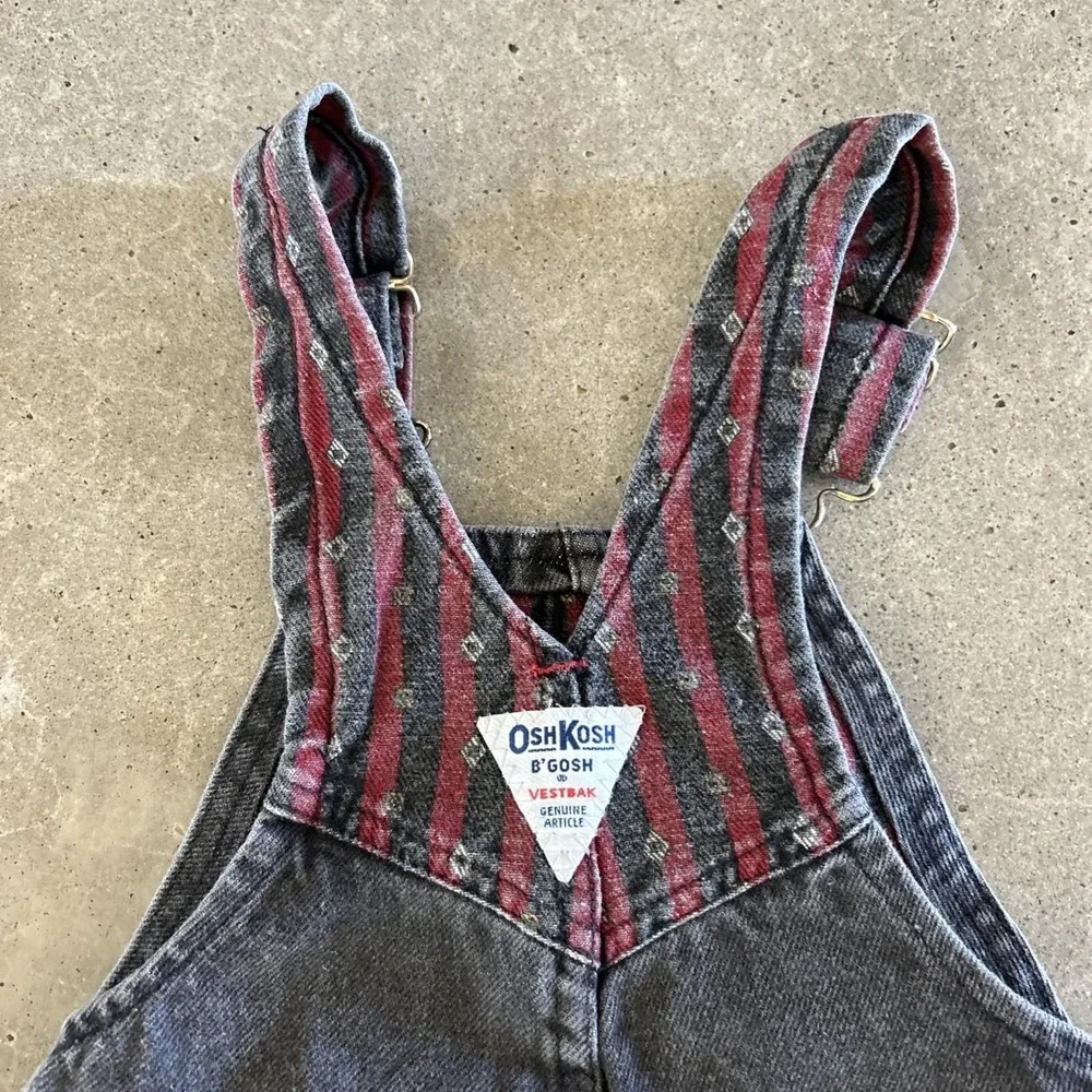Vintage OshKosh B Gosh Vestbak Denim Overalls Black Red‎ Size 5 USA